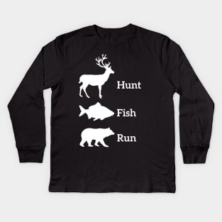 Funny Hunting Fishing Hunt Fish Run Bear Gift Kids Long Sleeve T-Shirt